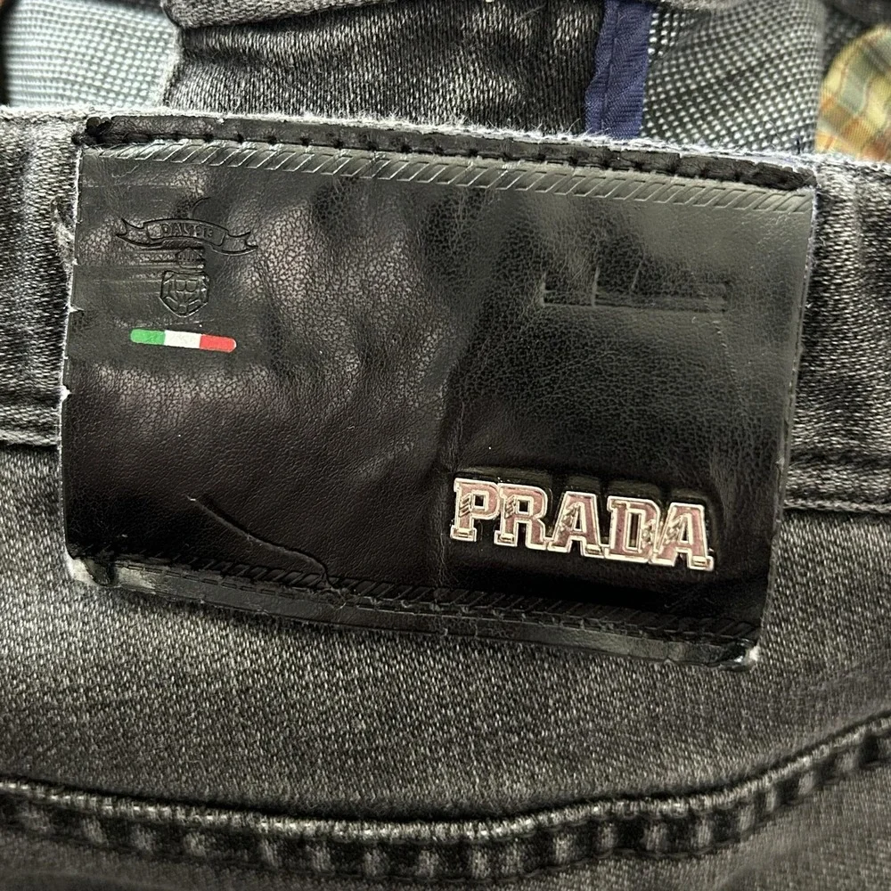 Prada Jeans Mens 36x31 Gray Medium Wash Slim Skinny Denim Plaid Lined Italy